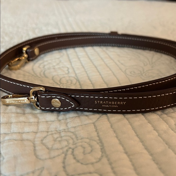 STRATHBERRY Mosaic Nano Leather Top-Handle Handbag Crossbody in Chocolate Brown - Picture 15 of 16